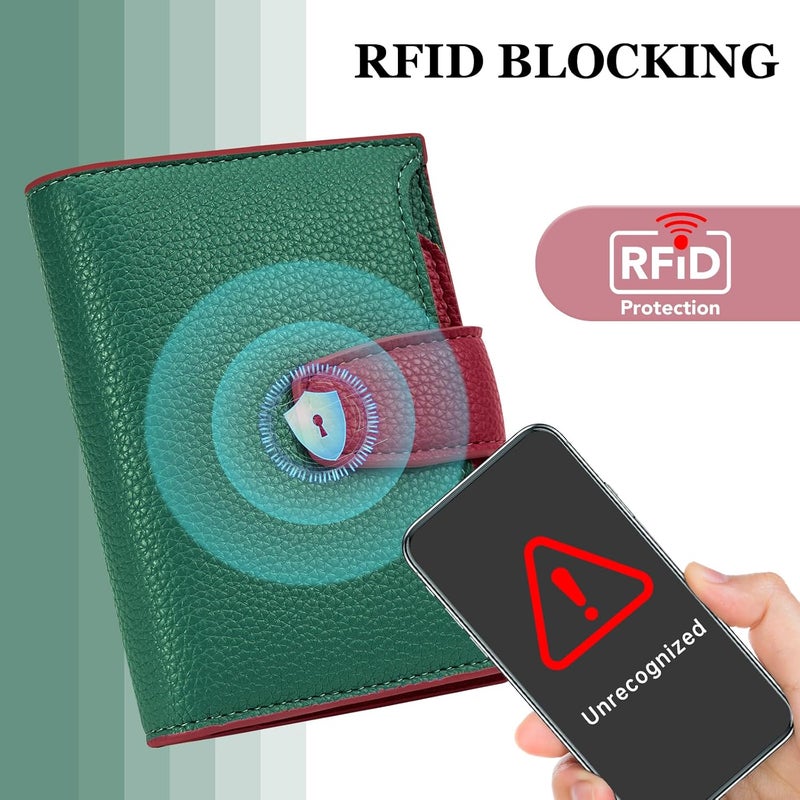 Airkit Small Wallet Women RFID Blocking Soft Leather Bifold Compact Card Holder Wallet for Women with Zipper Coin Pocket 4 ID Window - Image 4